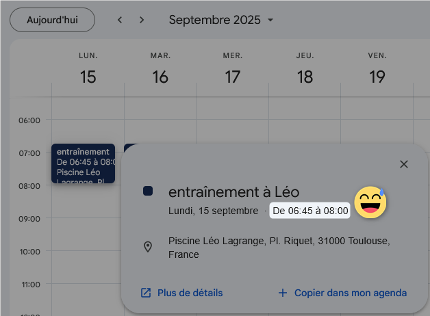 Le créneau du matin à Léo est avancé à 6h45